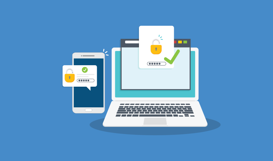 Cara Mengamankan Password di Internet 3 MFA Graphic on Blue Background
